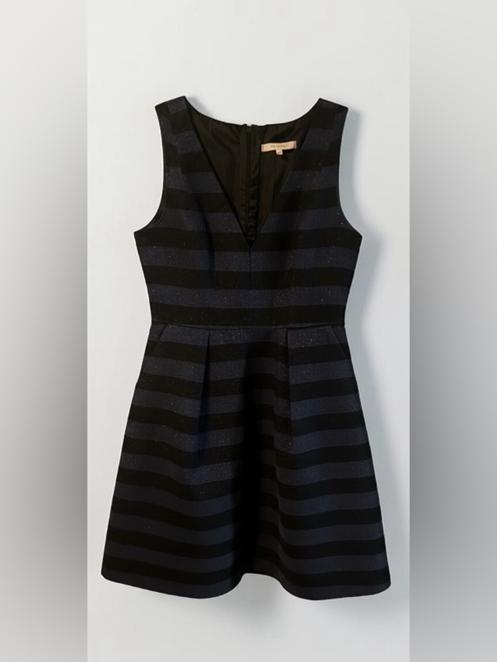 Hutch Navy Blue Black Metallic Striped Fit & Flare Dress Pockets Size 8